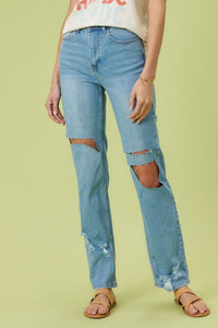 High Rise Distressed Wide Leg Jeans - In Your Space Boutique