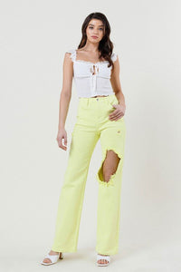 DISTRESSED WIDE CUT STRAIGHT LEG JEANS - In Your Space Boutique