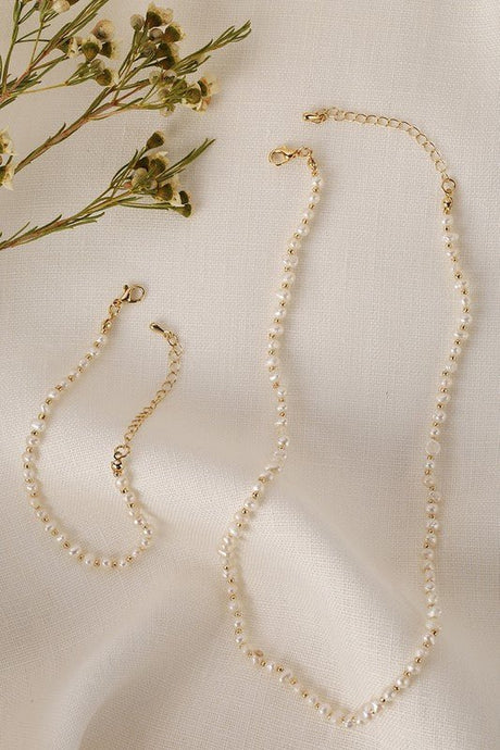 Natural pearl and gold bracelet and necklace set - In Your Space Boutique
