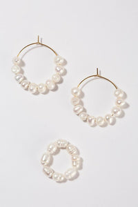 Natural pearl hoop ring and earring set - In Your Space Boutique