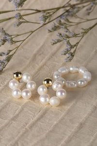 Natural pearl ring and floral pearl earring set - In Your Space Boutique