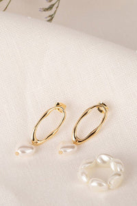 Pearl ring and heart shape pearl earring set - In Your Space Boutique